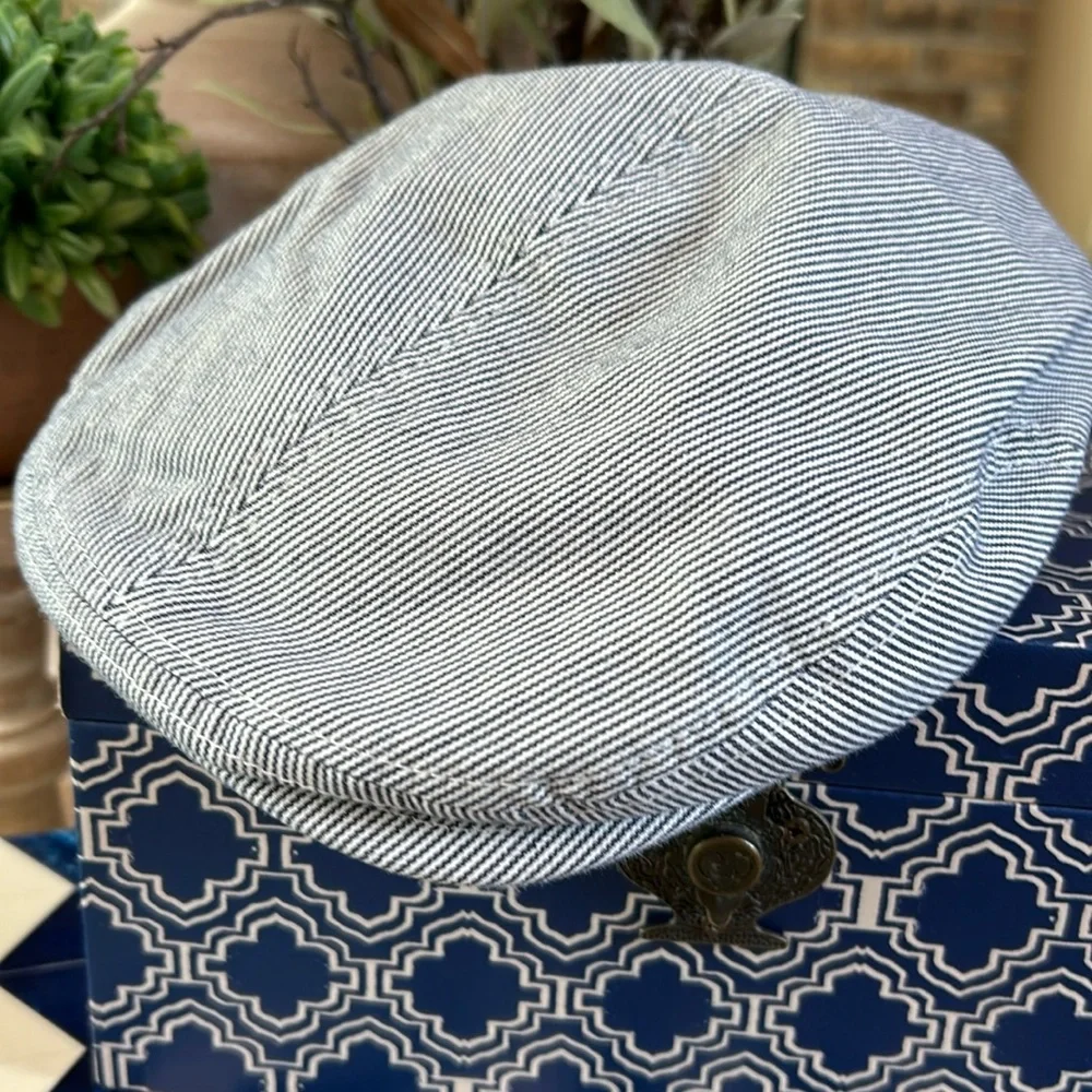 Toddler Boys Blue & White Seersucker Stripe Newsboy Cap Hat